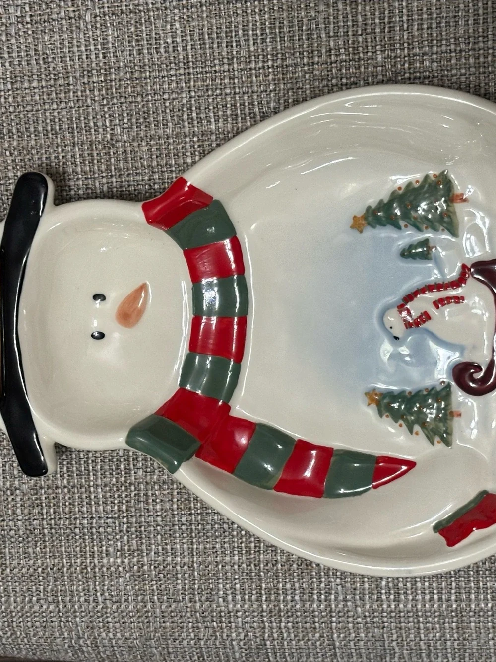 Ceramic Snowman Chip, Dip, Candy and Nut Serving Tray Holiday Decor Christmas